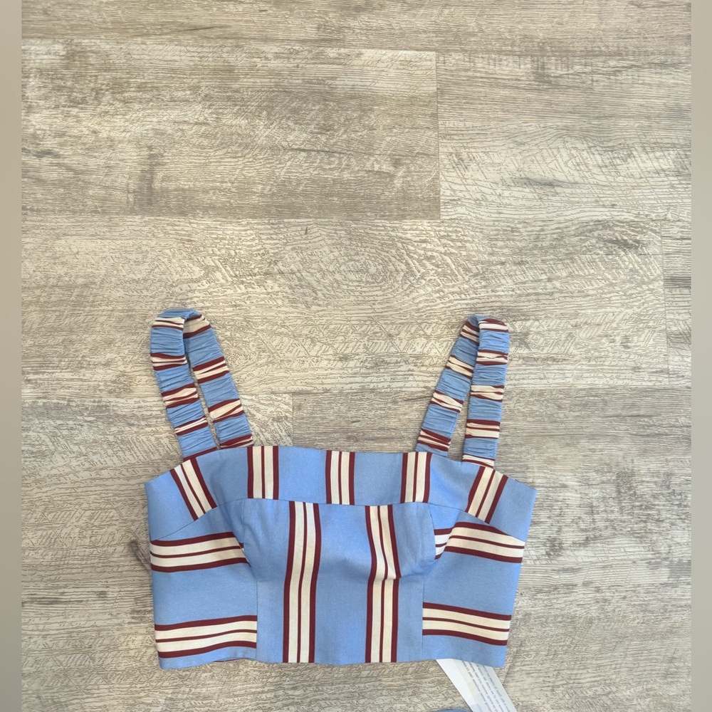 Dress To Elegant Blue Striped A-Line Crop Top & Skirt Set - Picture 4 of 8